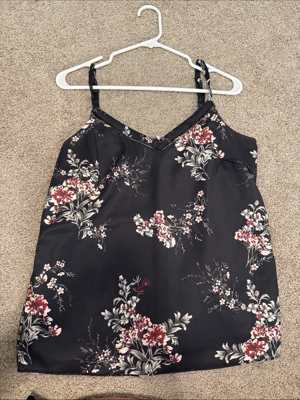 White House Black Market Black Floral V-Neck Camisole